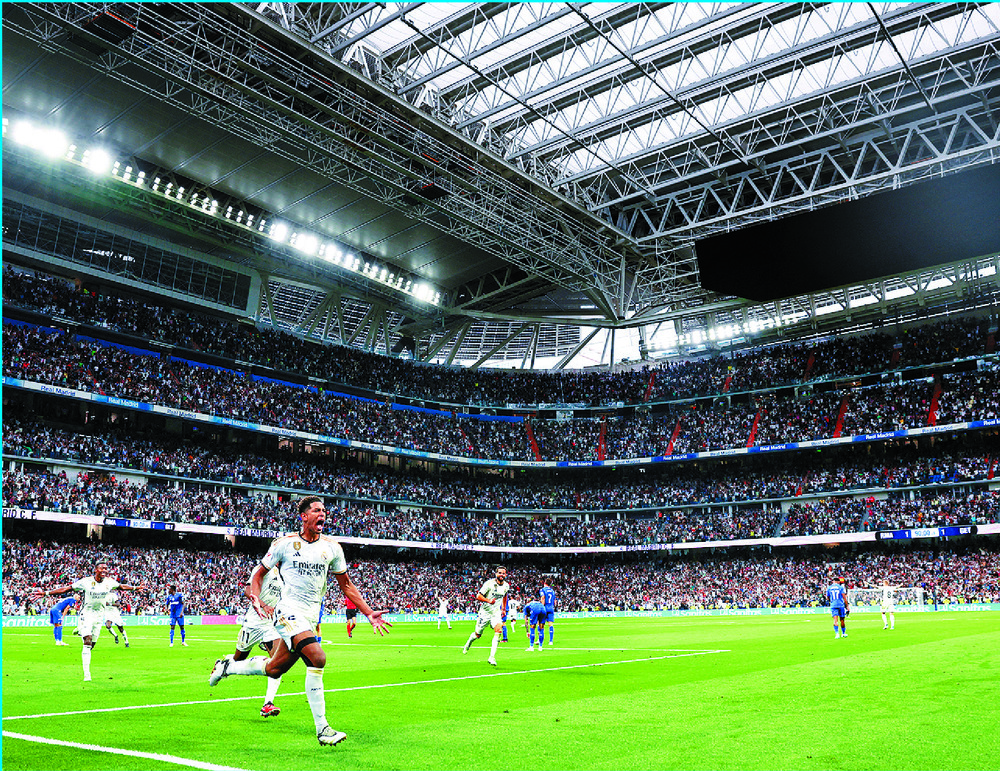 Jude Bellingham celebrates his winner as Real Madrid play with roof closed. REUTERS Jude Bellingham celebrates his winner as Real Madrid play with roof closed. REUTERS