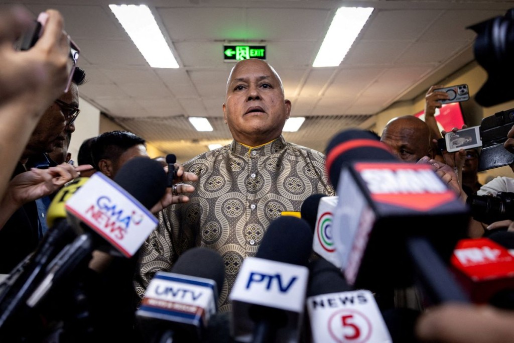 Philippine Senator Ronald "Bato" dela Rosa faces members of the media at the Senate. Reuters