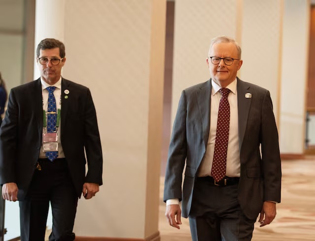 Australian Prime Minister Anthony Albanese arrives for a meeting with Canadian Prime Minister Mark Carney a day before world leaders meet in Kananaskis for the G7 leaders' summit, in Calgary, Alberta, Canada June 15, 2025. REUTERS/Todd Korol/File Photo