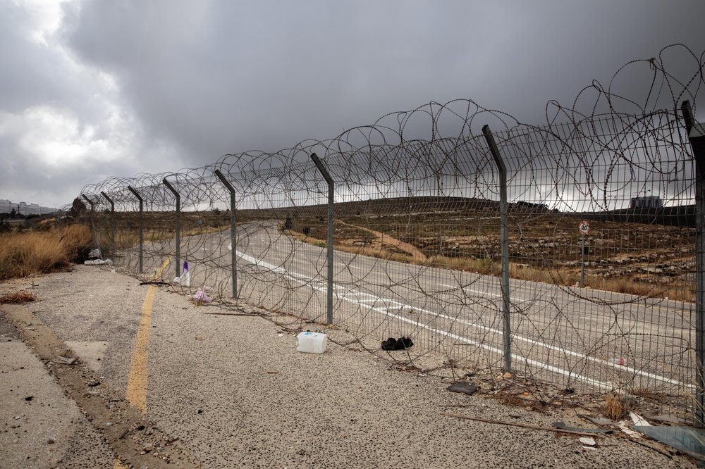 A section of Israel's separation barrier blocks a road near the West Bank Jewish settlement of Beit Horon, Friday, June 19, 2020. A section of Israel's separation barrier blocks a road near the West Bank Jewish settlement of Beit Horon, Friday, June 19, 2020.