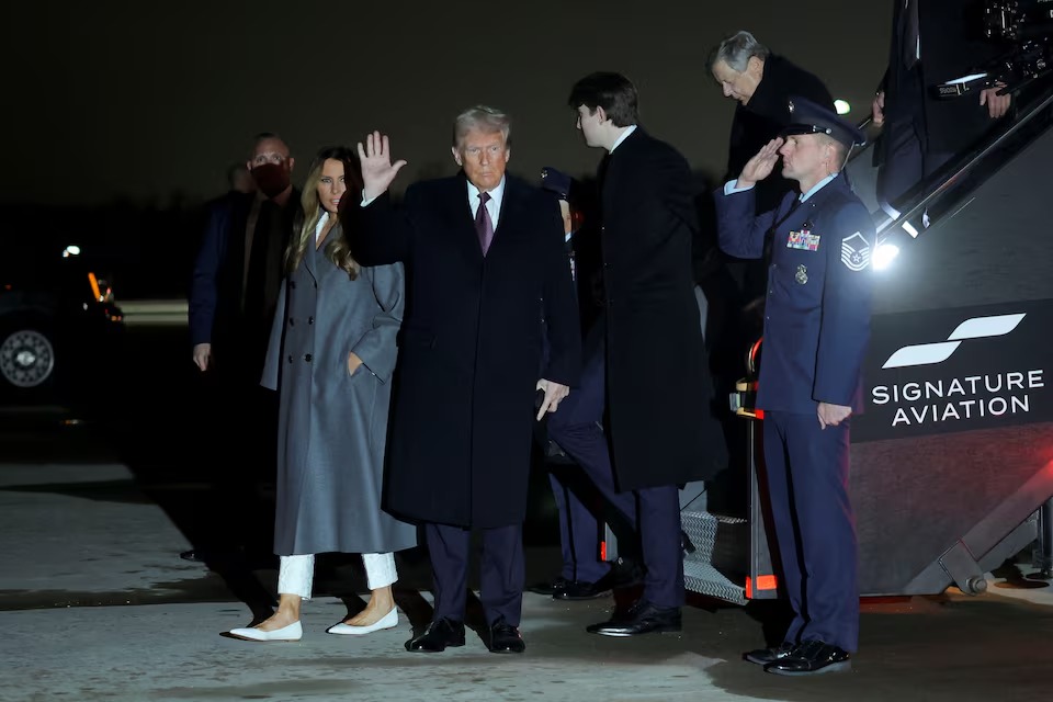 Donald Trump, Melania and son Barron arrive at Dulles International Airport, Virginia, January 18, 2025. (Reuters) Donald Trump, Melania and son Barron arrive at Dulles International Airport, Virginia, January 18, 2025. (Reuters)