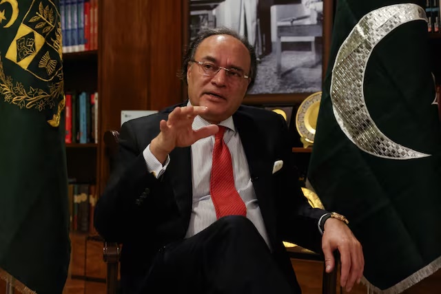 Pakistan Finance Minister Muhammad Aurangzeb speaks during a Reuters interview in Islamabad, Pakistan, June 15, 2026. REUTERS/Akhtar Soomro/File Photo 