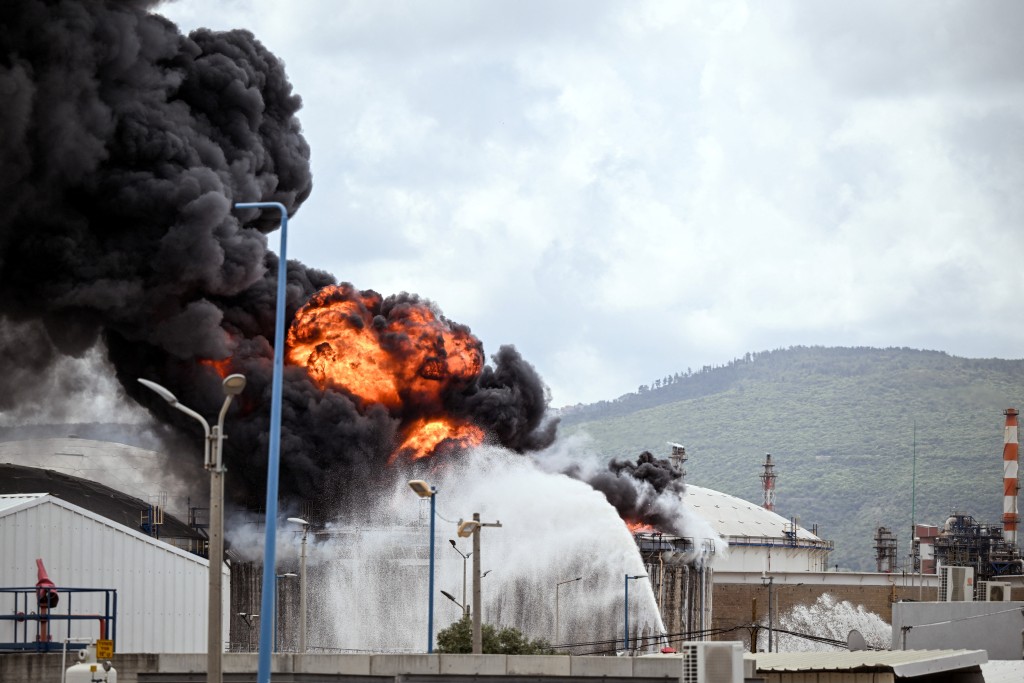 A blaze after Israel's Fire and Rescue Service said that an industrial building and a fuel tanker at Israel's Oil Refineries were hit by debris from an intercepted Iranian missile, amid the U.S.-Israel conflict with Iran, in Haifa, Israel March 30, 2026. (Reuters)