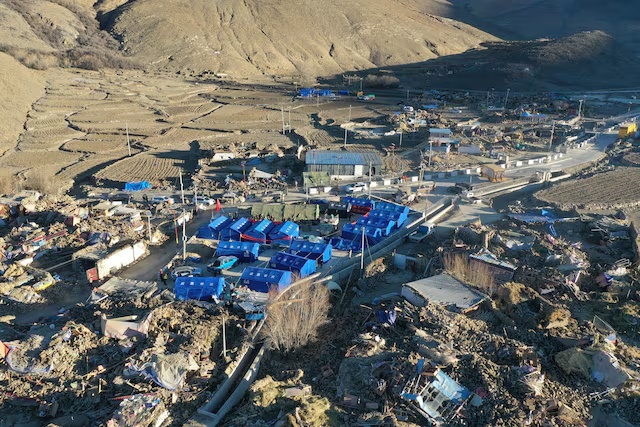 A drone view shows makeshift tents for quake-affected residents following the earthquake that struck Tingri county, in Shigatse, Tibet Autonomous Region, China January 8, 2025. cnsphoto via REUTERS/File photo A drone view shows makeshift tents for quake-affected residents following the earthquake that struck Tingri county, in Shigatse, Tibet Autonomous Region, China January 8, 2025. cnsphoto via REUTERS/File photo