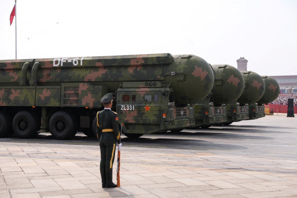 The DF-61 intercontinental ballistic missiles is seen during a military parade marking the 80th anniversary of victory over Japan and the end of World War II, in Beijing’s Tiananmen Square on September 3, 2025. (Reuters)
