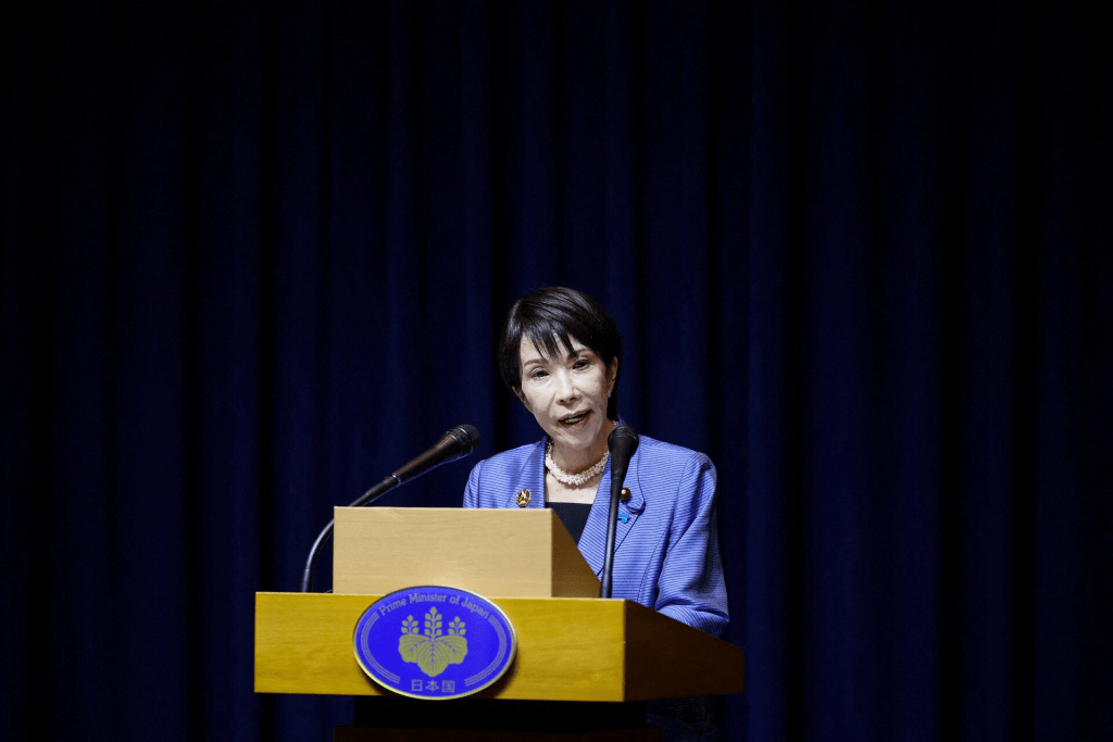 Japanese Prime Minister Sanae Takaichi speaks during a press conference after the Asia-Pacific Economic Cooperation (APEC) summit in Gyeongju, South Korea, November 1, 2025. REUTERS/Kim Hong-ji/File Photo
