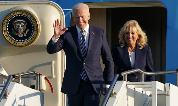 US president Joe Biden and Jill Biden step off Air Force One at RAF Mildenhall in Suffolk on Wednesday evening. US president Joe Biden and Jill Biden step off Air Force One at RAF Mildenhall in Suffolk on Wednesday evening.
