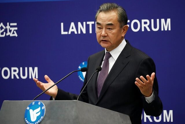 China's State Councilor Wang Yi speaks at the Lanting Forum on "International Order and Global Governance in the Post-COVID-19 Era", following the coronavirus disease (COVID-19) outbreak, in Beijing, China September 28, 2020. REUTERS/Thomas Peter 