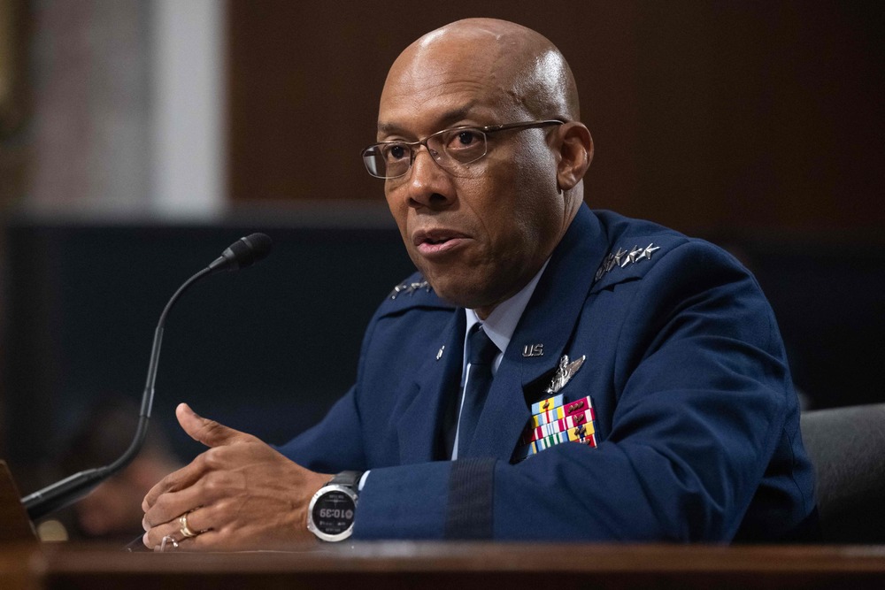 Brown warned service members on September 8, 2023, that China is seeking to 'exploit' US and NATO military knowledge to improve its armed forces. (AFP) Brown warned service members on September 8, 2023, that China is seeking to 'exploit' US and NATO military knowledge to improve its armed forces. (AFP)