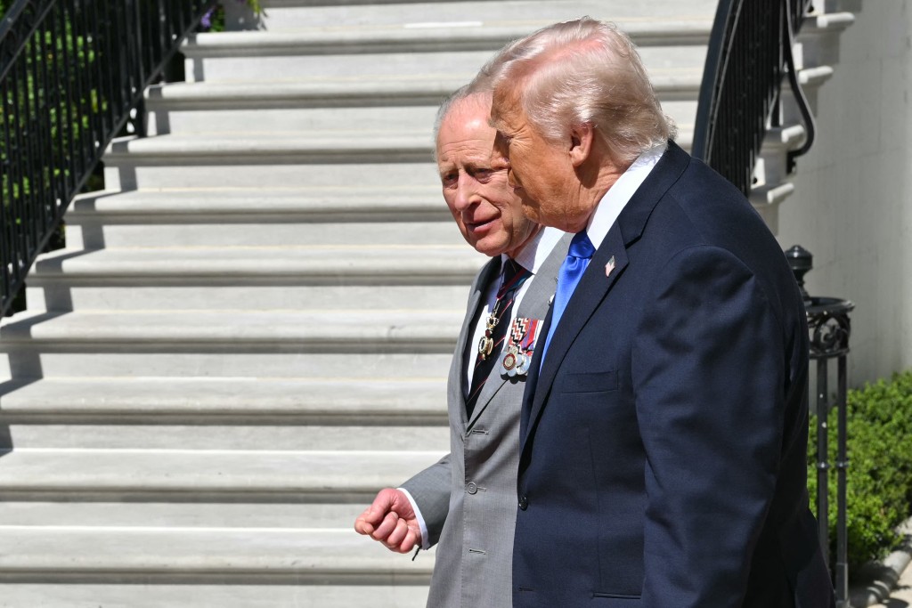 Photo by MANDEL NGAN / AFP. Britain's King Charles III and US President Donald Trump exit through the South Portico of the White House during a formal farewell in Washington, DC, on April 30, 2026.