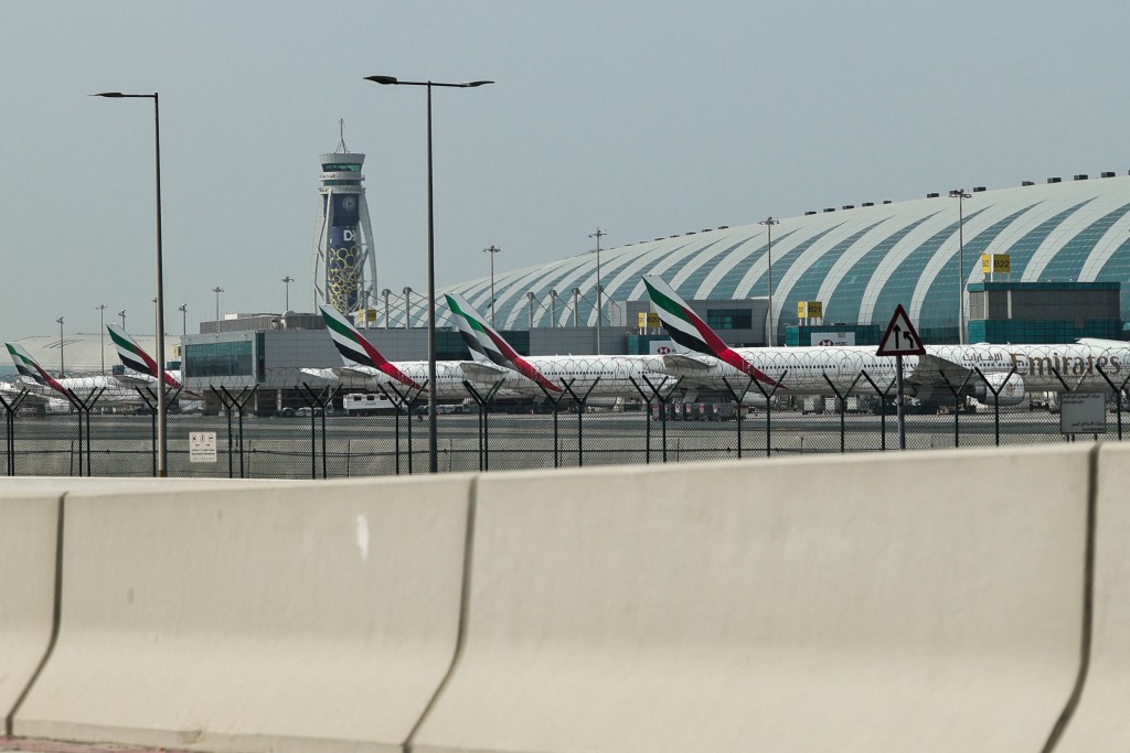Emirates airline planes are parked on the tarmac at Dubai International Airport in Dubai on March 2, 2026. (AFP)