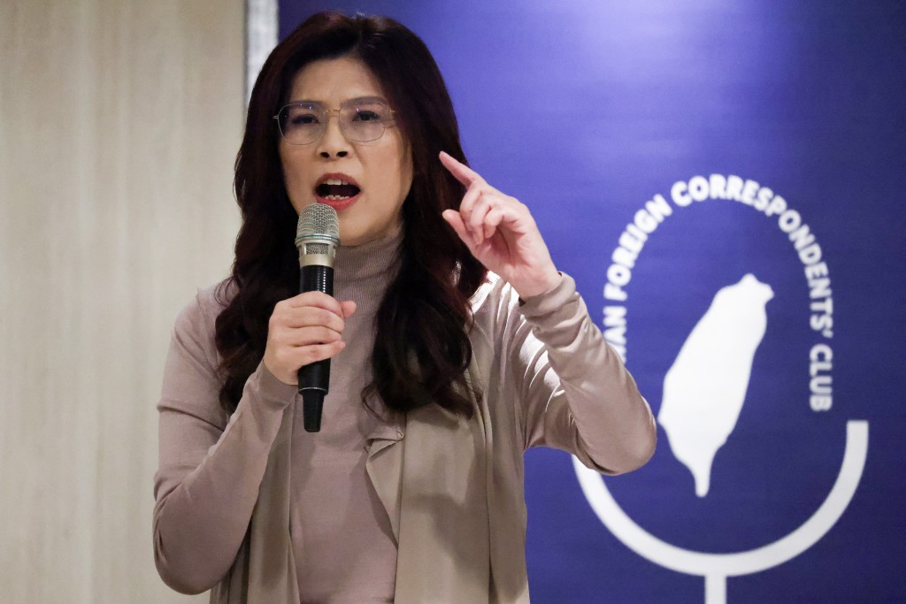 Taiwan’s main opposition party KMT chairperson Cheng Li-wun speaks at the Taiwan Foreign Correspondents' Club in Taipei on March 23, 2026. (AFP)