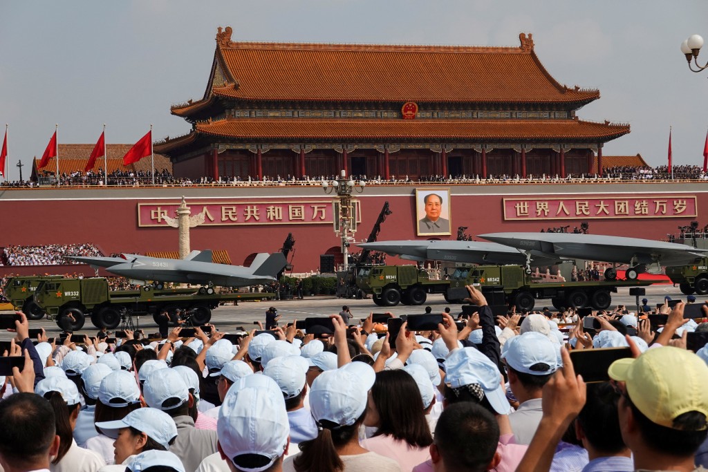 Unmanned operations group display drones during a military parade to mark the 80th anniversary of the end of World War Two, in Beijing, China, September 3, 2025. (Reuters)