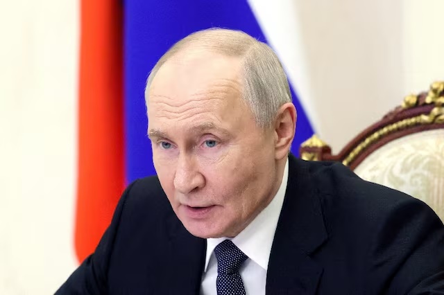 Russia's President Vladimir Putin chairs a meeting with permanent members of the Security Council via a video link in Moscow, Russia, May 18, 2026. Sputnik/Mikhail Metzel/Pool via REUTERS