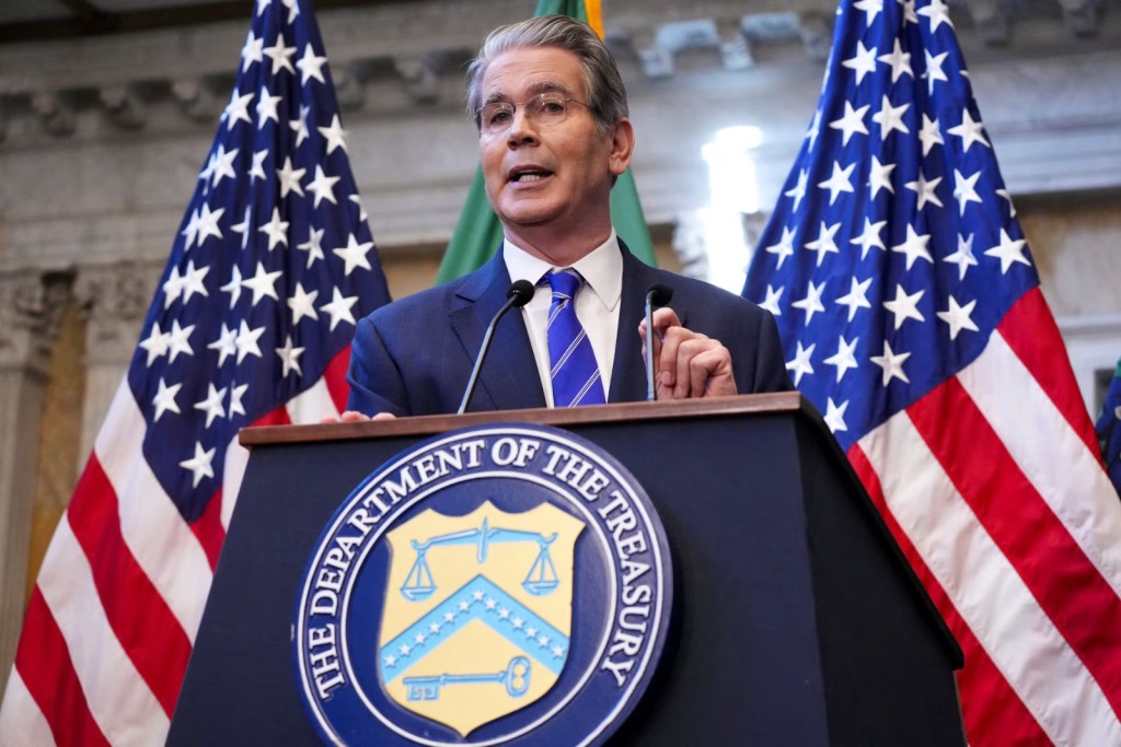 U.S. Treasury Secretary Scott Bessent speaks as he and U.S. Trade Representative Jamieson Greer hold a press conference on the sidelines of the IMF/World Bank annual meetings in Washington, D.C., U.S., October 15, 2025. REUTERS