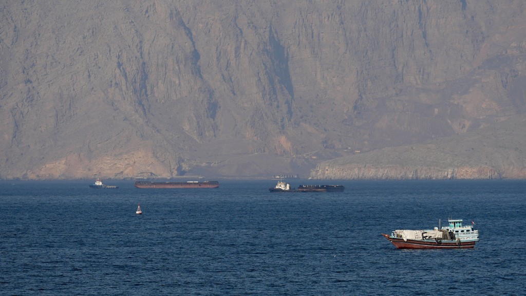 Ships and tankers in the Strait of Hormuz off the coast of Musandam, Oman, April 18, 2026. (Reuters)