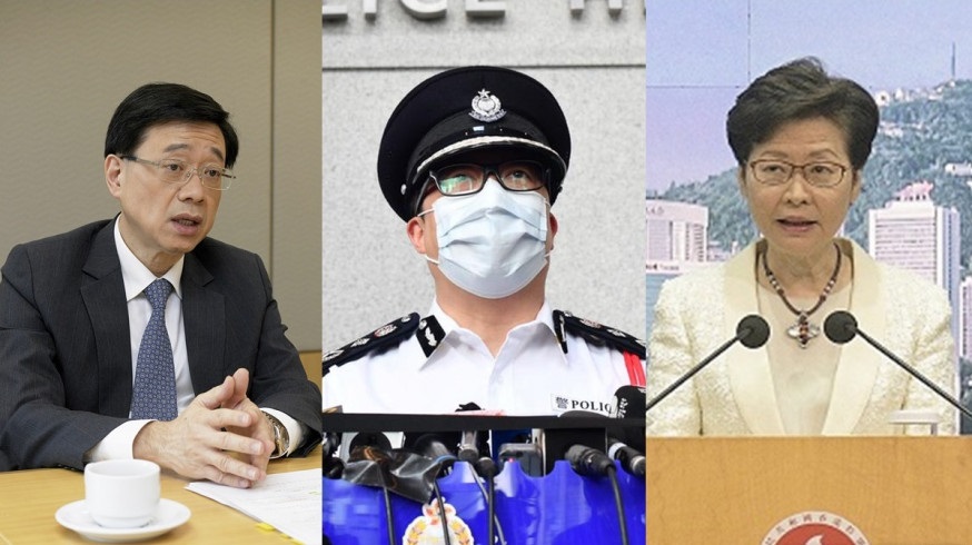 John Lee Ka-chui (left), Chris Tang Ping-keung (middle) and Carrie Lam Cheng Yuet-ngor (right). File photo. John Lee Ka-chui (left), Chris Tang Ping-keung (middle) and Carrie Lam Cheng Yuet-ngor (right). File photo.