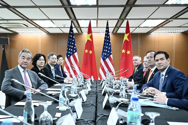 US Secretary of State Marco Rubio takes part in a bilateral meeting with China's Foreign Minister Wang Yi on the sidelines of the Association of Southeast Asian Nations (ASEAN) Foreign Ministers' Meeting in Pasay, Metro Manila on July 22, 2026. BRENDAN SMIALOWSKI/Pool via REUTERS