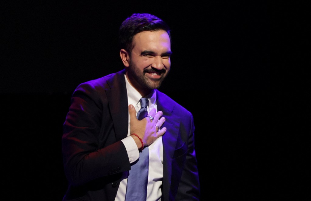 Democratic candidate for New York City mayor Zohran Mamdani reacts after winning the 2025 New York City Mayoral race, at an election night rally in the Brooklyn borough of New York City, New York, U.S., November 4, 2025. REUTERS/Jeenah Moon