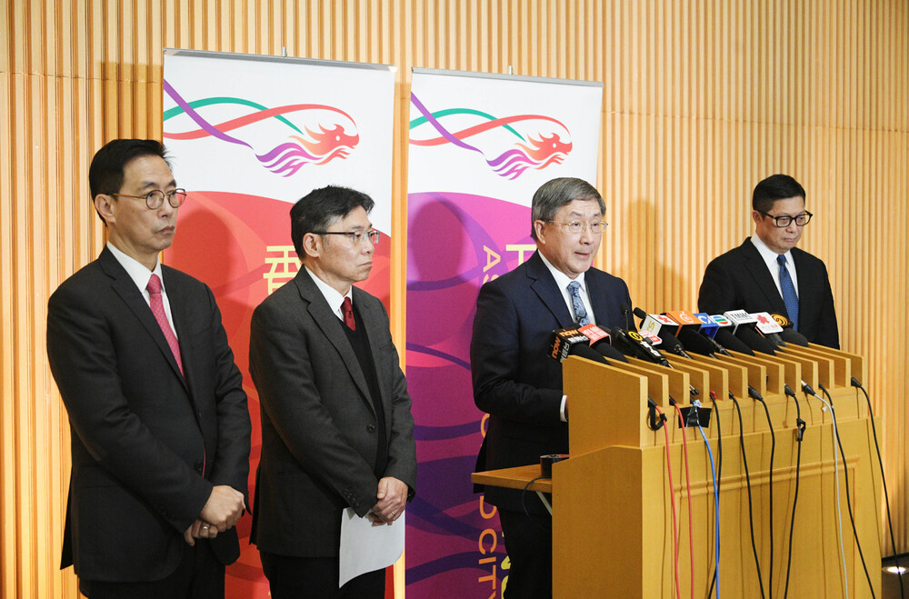 Providing more details about the Lunar New Year arrangements, including transportation plans, are, from left, government officials Kevin Yeung, Lam Sai-hung, Cheuk Wing-hing and Chris Tang. SING TAO Providing more details about the Lunar New Year arrangements, including transportation plans, are, from left, government officials Kevin Yeung, Lam Sai-hung, Cheuk Wing-hing and Chris Tang. SING TAO