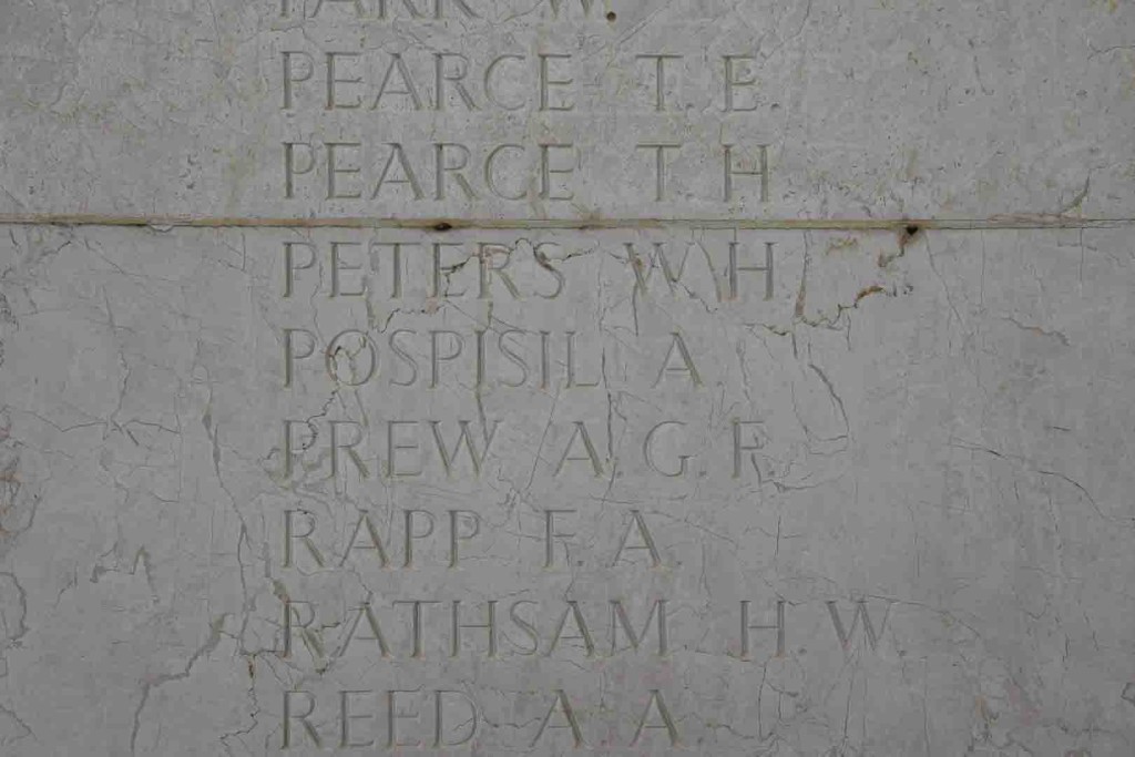  The name of Alois Pospíšil on the memorial plaque at the Sai Wan Military Cemetery, Hong Kong (Source: Author’s Archive). 