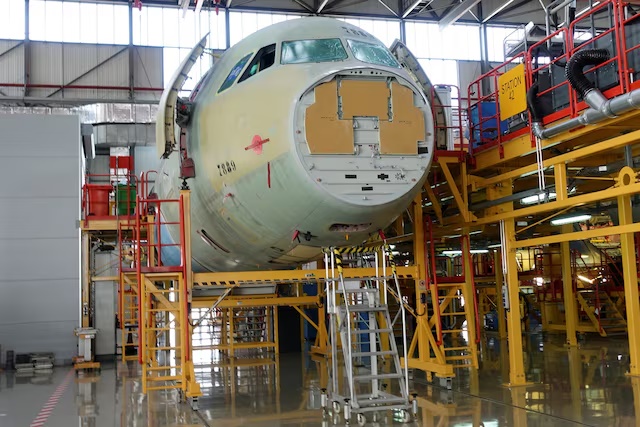 An A330 Aircraft fuselage is seen at the Airbus China completion plant in Tianjin, China September 20, 2017. REUTERS/Joseph Campbell/File Photo