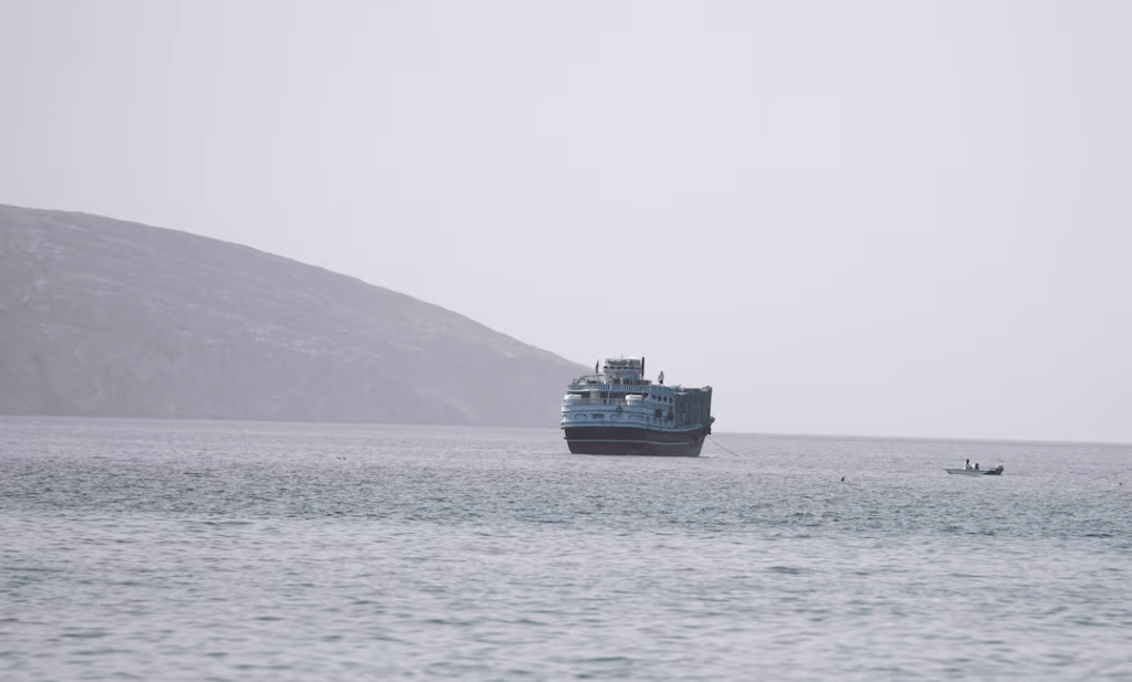 A vessel at the Strait of Hormuz, as seen from Musandam, Oman, July 17, 2026. REUTERS/Stringer