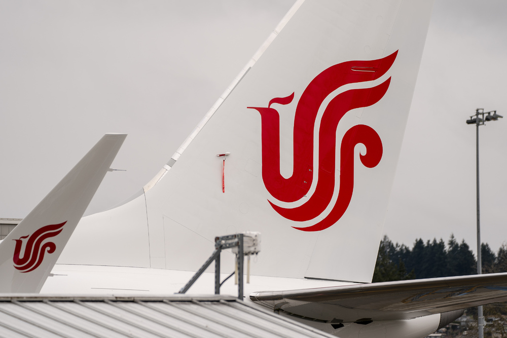 The tail of a Boeing Co. 737 Max airplane, destined for Air China Limited. (Bloomberg) The tail of a Boeing Co. 737 Max airplane, destined for Air China Limited. (Bloomberg)