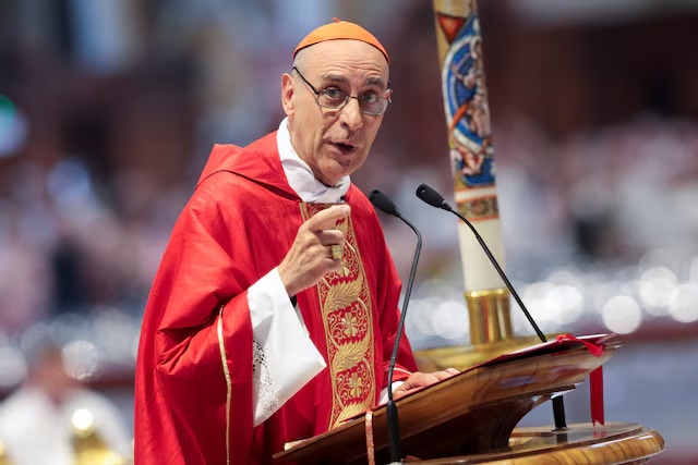 Cardinal Victor Manuel Fernandez speaks as he celebrates a mourning Mass for Pope Francis on the sixth day of Novendiali (nine days of mourning after the Pope's funeral) at St. Peter's Basilica at the Vatican, May 1, 2025. REUTERS/Remo Casilli/File Photo