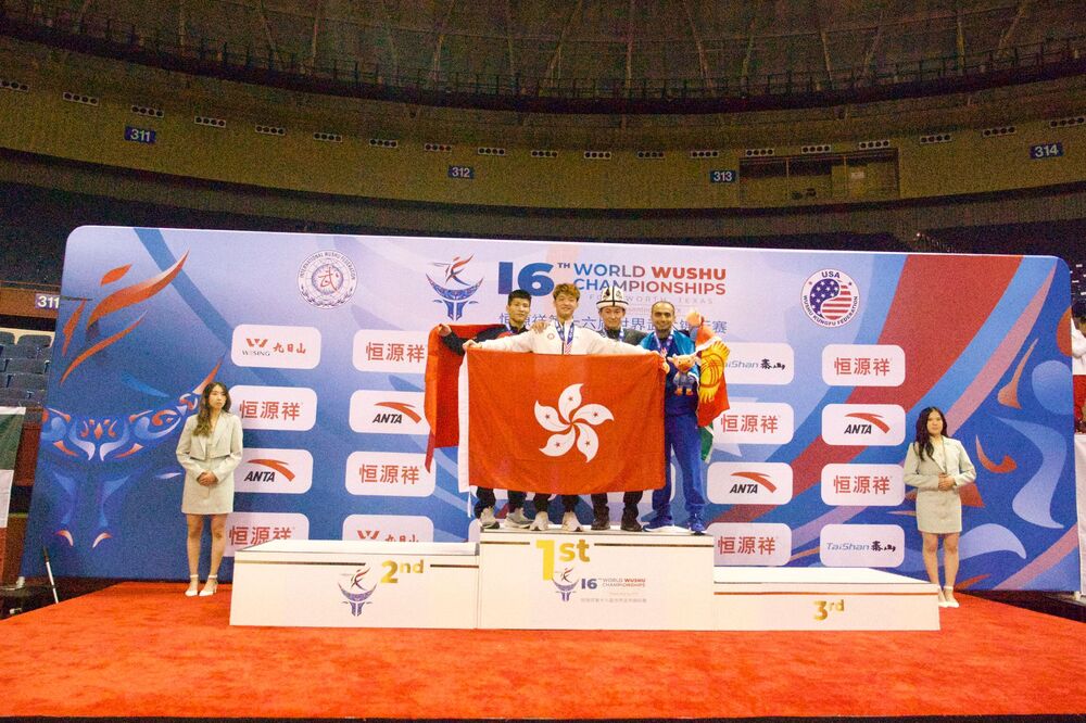 Leung Yu-hong proudly holds the Hong Kong flag. Leung Yu-hong proudly holds the Hong Kong flag.