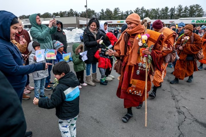 Venerable Bhikkhu Pannakara leads the "Walk for Peace" a in Fredericksburg, Virginia, February 6, 2026. REUTERS/Evelyn Hockstein