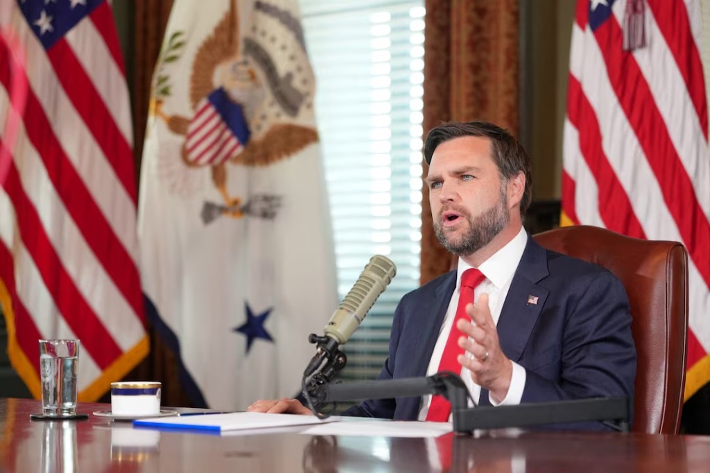 Vice President J.D.Vance hosts an episode of 'The Charlie Kirk Show' at the White House, following the assassination of the show's namesake, in Washington, D.C., U.S.,Sept, 15, 2025. Doug Mills/The New York Times/Pool via REUTERS