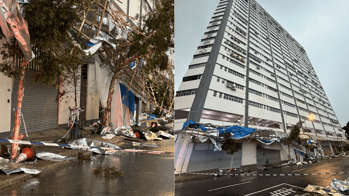 Strong winds bring down scaffolding and trees in Ap Lei Chau, 3 hurt
