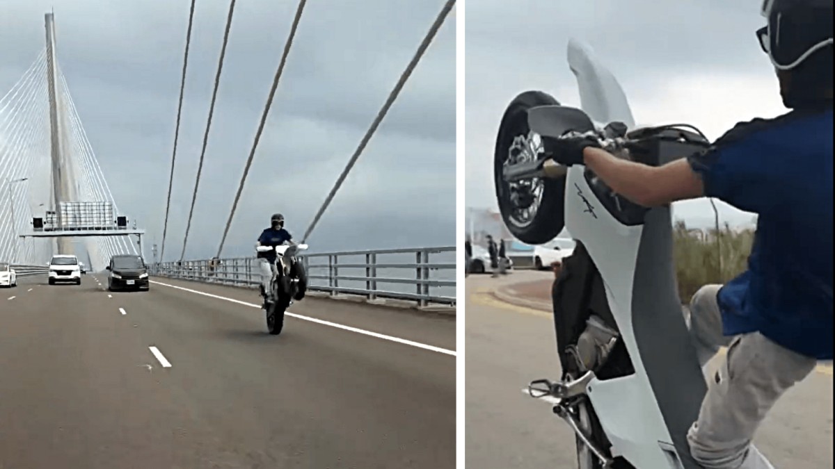 (Video) Police intercept British motorcyclist following dangerous one-wheel stunts on Kwai Tsing highways